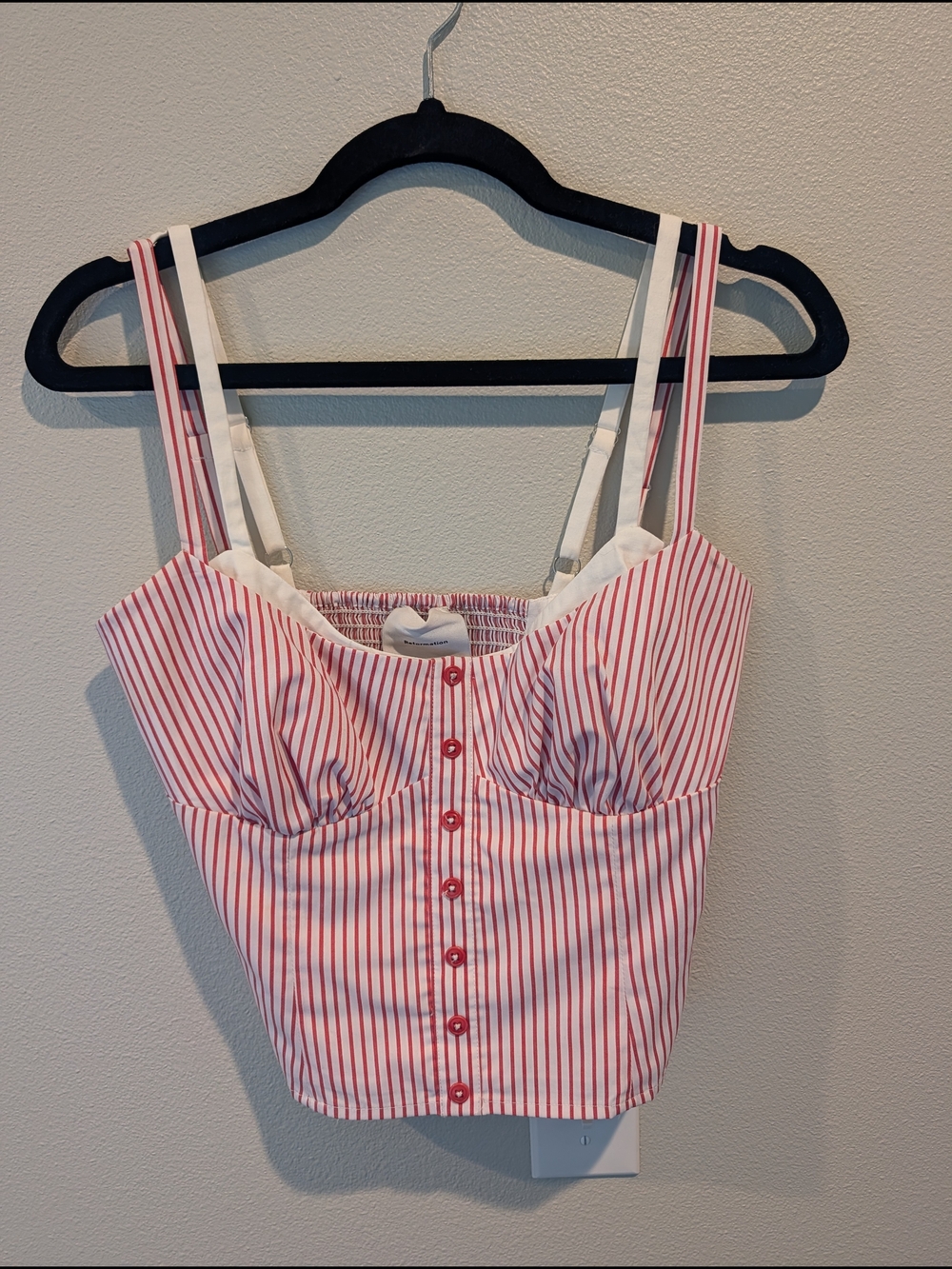 Reformation Red & White Striped Button-Front Crop Tank Top
